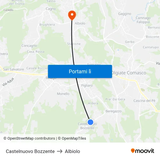 Castelnuovo Bozzente to Albiolo map
