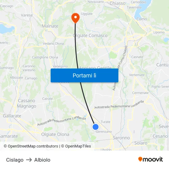Cislago to Albiolo map