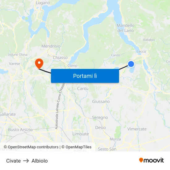 Civate to Albiolo map