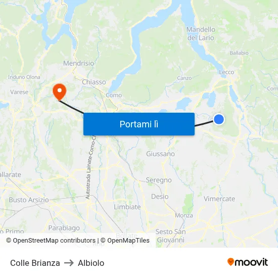 Colle Brianza to Albiolo map