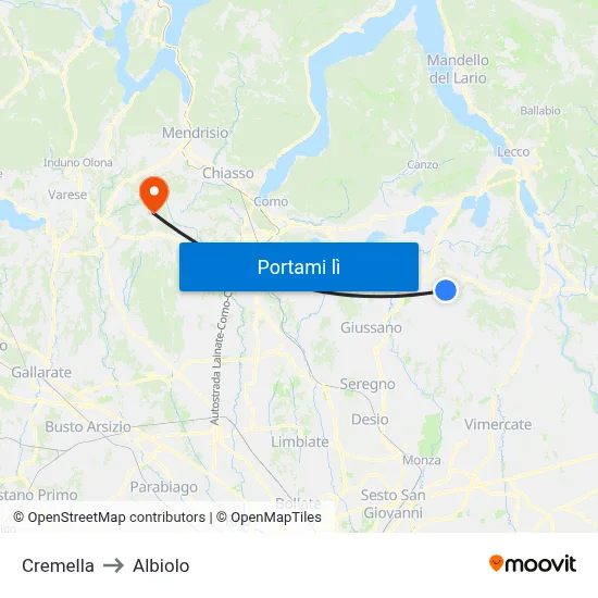 Cremella to Albiolo map