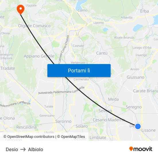 Desio to Albiolo map