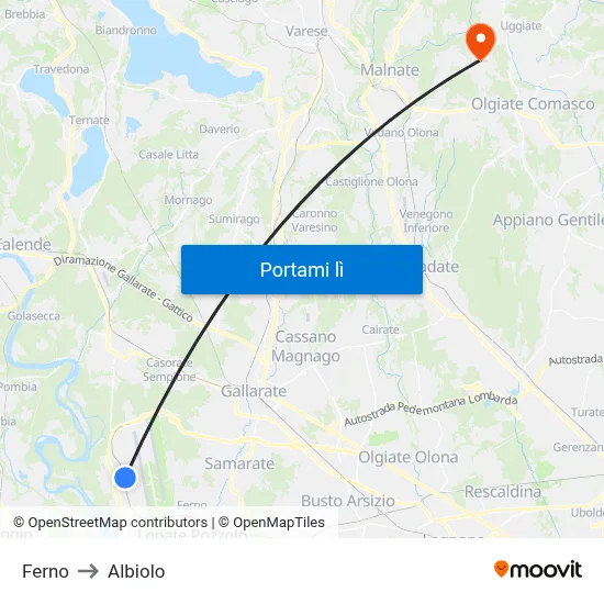 Ferno to Albiolo map