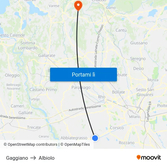 Gaggiano to Albiolo map