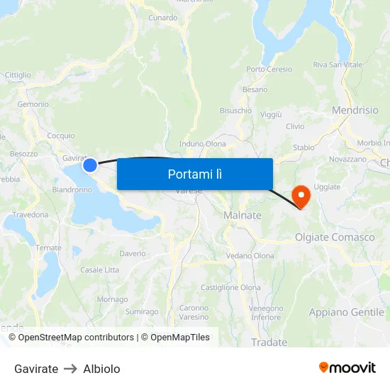 Gavirate to Albiolo map