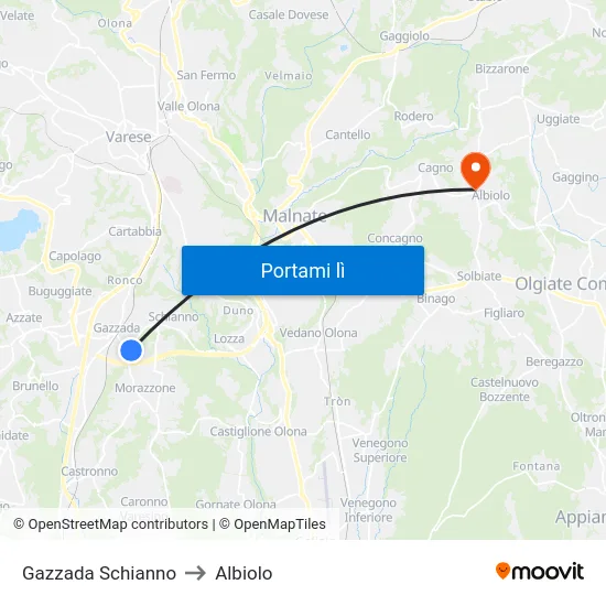 Gazzada Schianno to Albiolo map