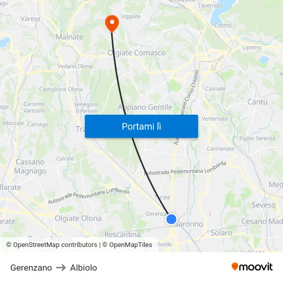 Gerenzano to Albiolo map
