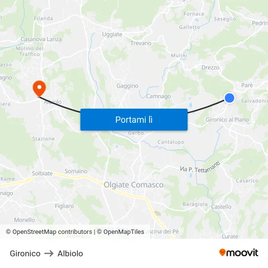 Gironico to Albiolo map