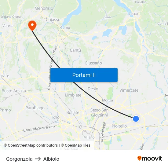 Gorgonzola to Albiolo map