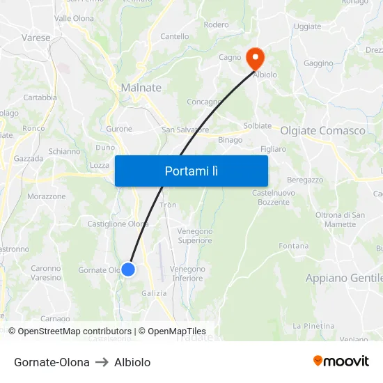 Gornate-Olona to Albiolo map
