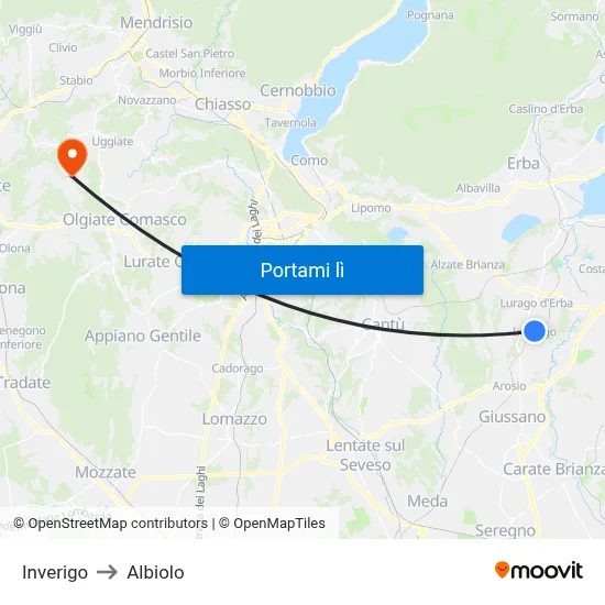 Inverigo to Albiolo map