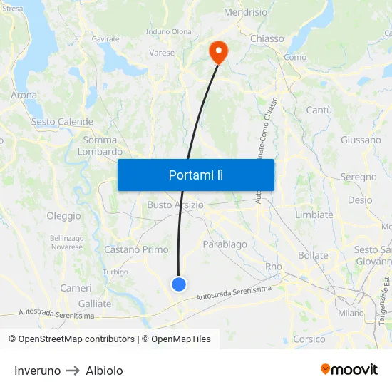 Inveruno to Albiolo map