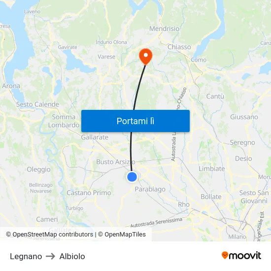 Legnano to Albiolo map
