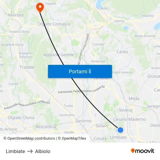Limbiate to Albiolo map