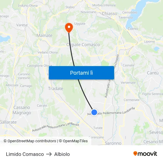 Limido Comasco to Albiolo map
