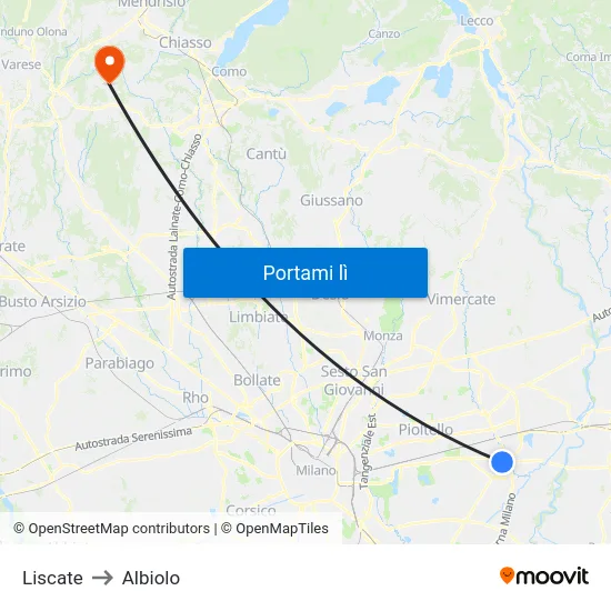 Liscate to Albiolo map