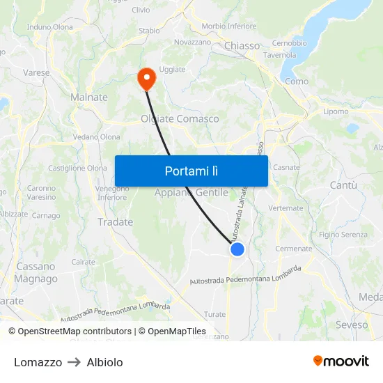 Lomazzo to Albiolo map