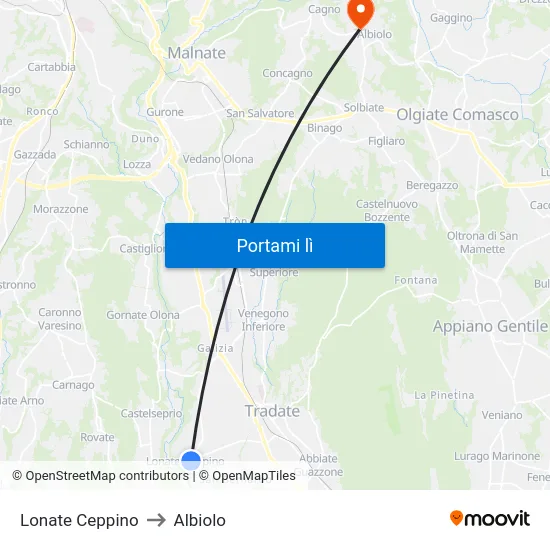 Lonate Ceppino to Albiolo map