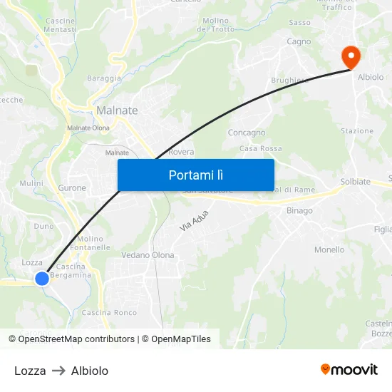 Lozza to Albiolo map