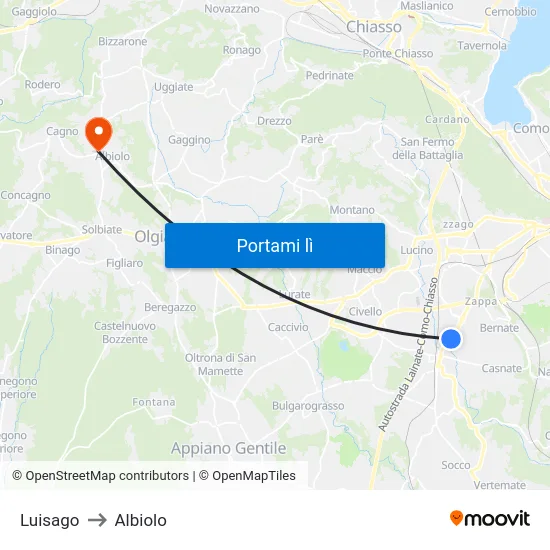 Luisago to Albiolo map