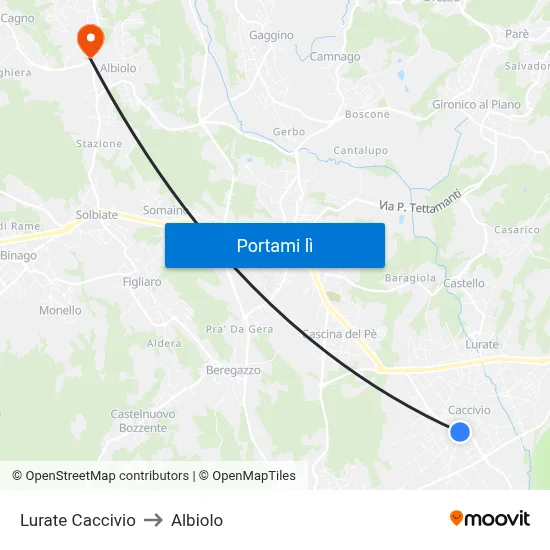 Lurate Caccivio to Albiolo map