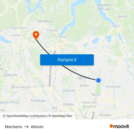 Macherio to Albiolo map