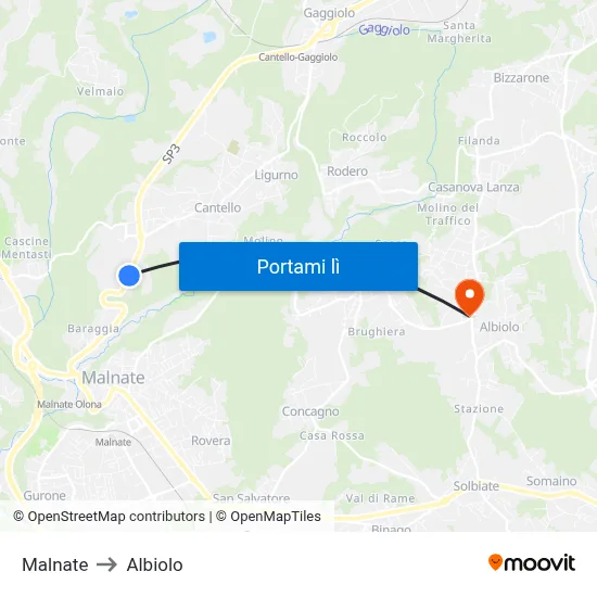 Malnate to Albiolo map