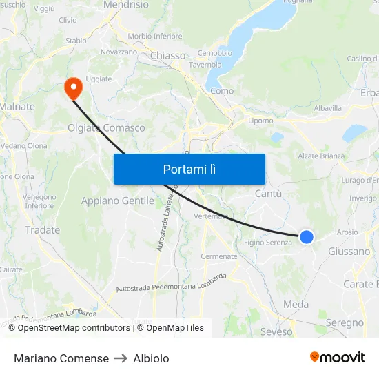 Mariano Comense to Albiolo map