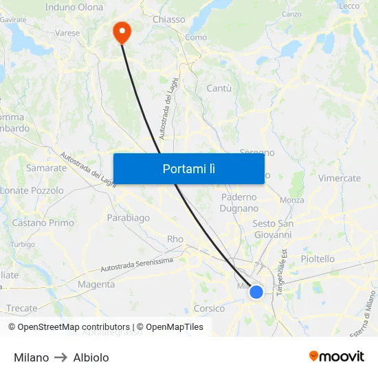 Milano to Albiolo map