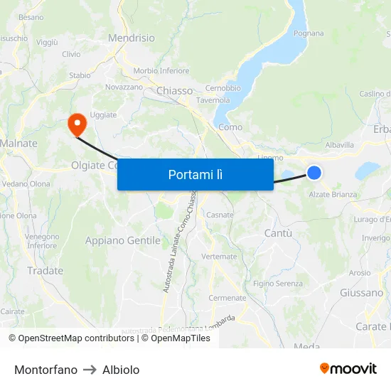 Montorfano to Albiolo map