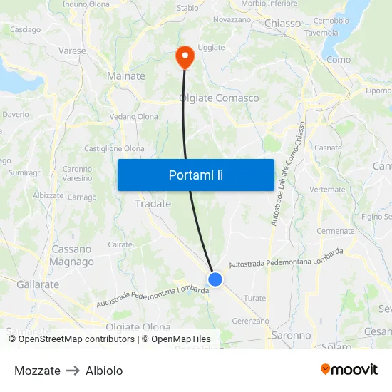 Mozzate to Albiolo map