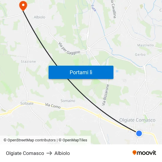 Olgiate Comasco to Albiolo map