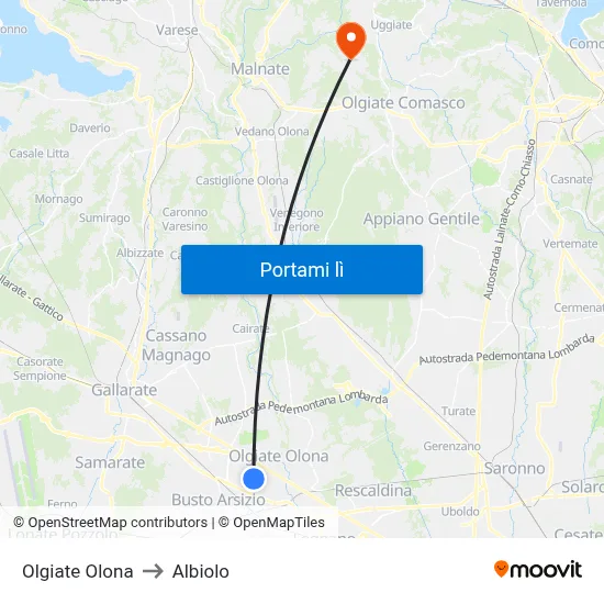 Olgiate Olona to Albiolo map