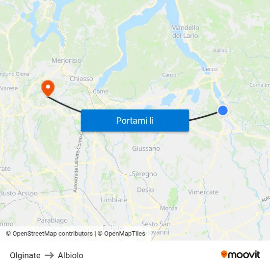 Olginate to Albiolo map