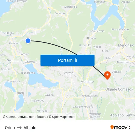 Orino to Albiolo map