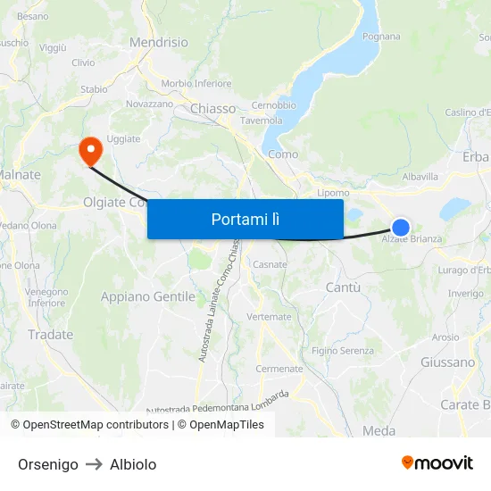 Orsenigo to Albiolo map