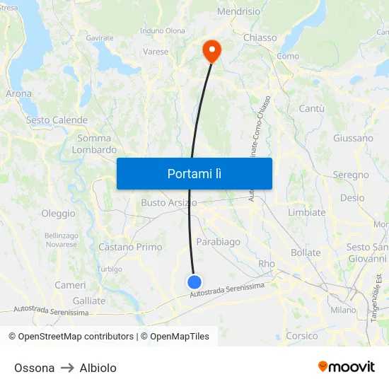 Ossona to Albiolo map
