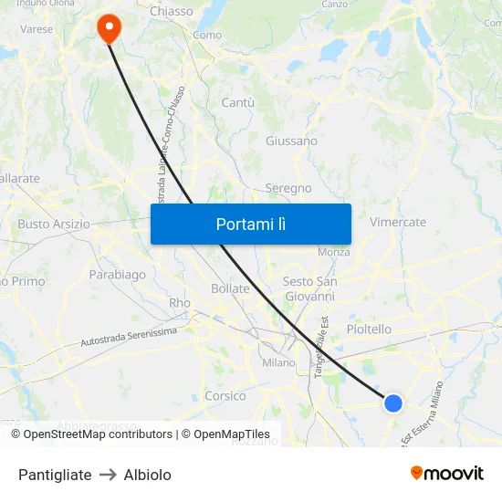 Pantigliate to Albiolo map