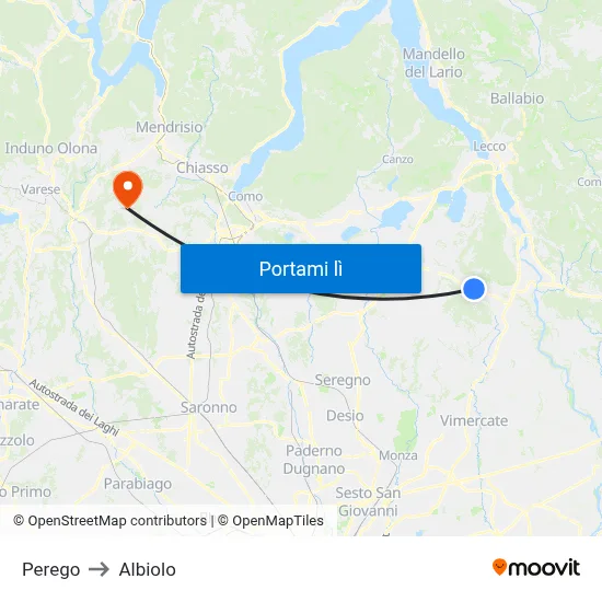 Perego to Albiolo map