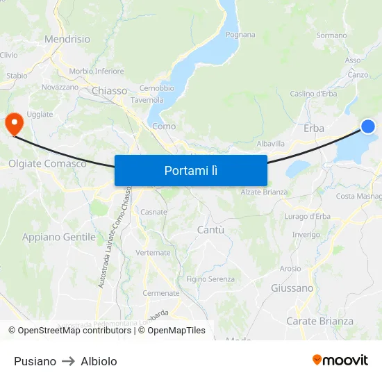 Pusiano to Albiolo map
