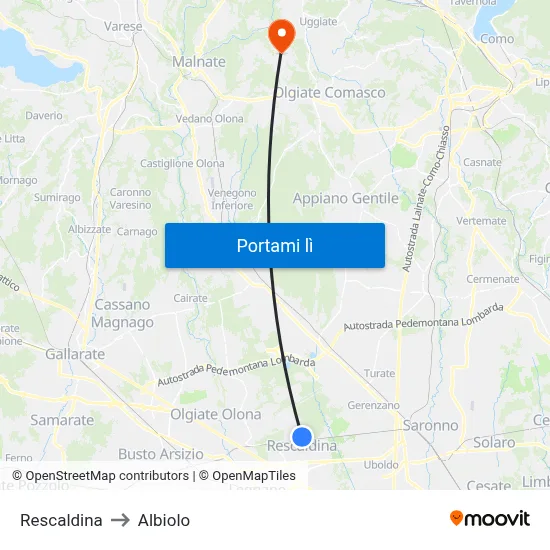 Rescaldina to Albiolo map