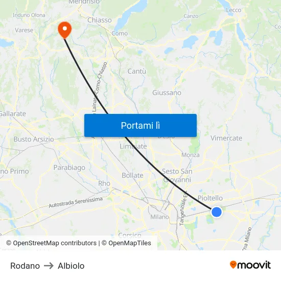 Rodano to Albiolo map