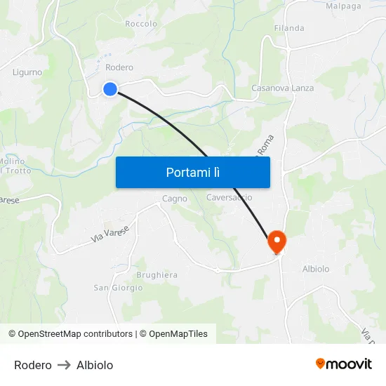Rodero to Albiolo map