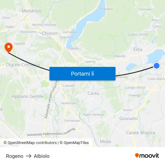 Rogeno to Albiolo map