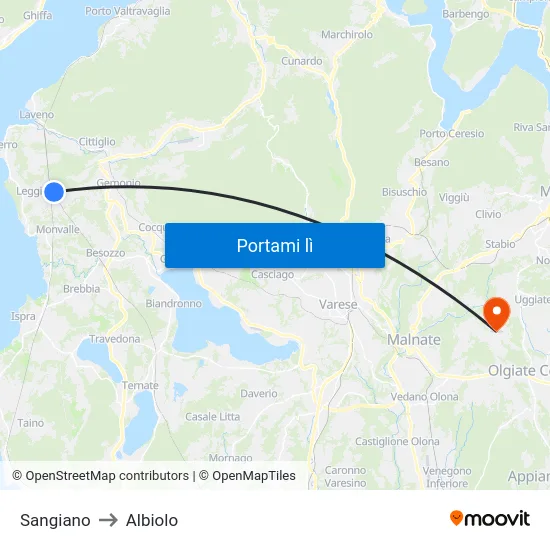 Sangiano to Albiolo map
