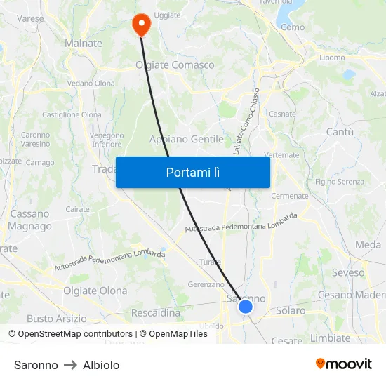 Saronno to Albiolo map