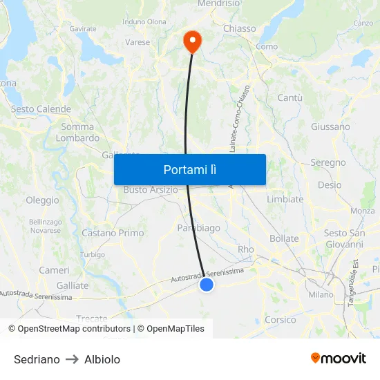Sedriano to Albiolo map