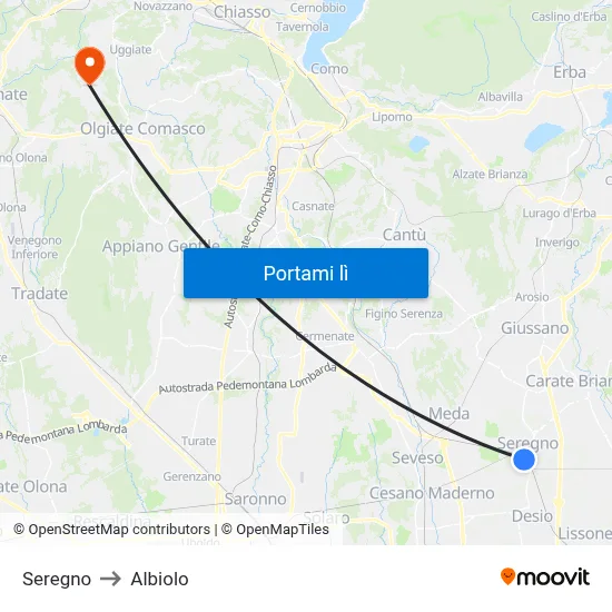 Seregno to Albiolo map