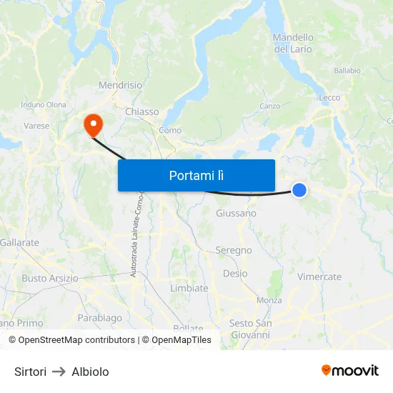 Sirtori to Albiolo map