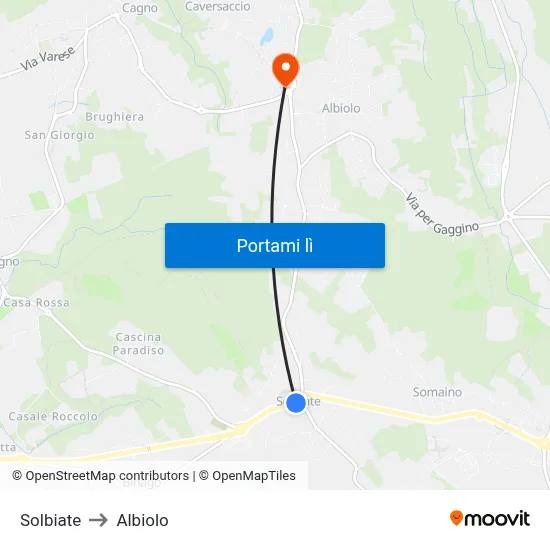 Solbiate to Albiolo map